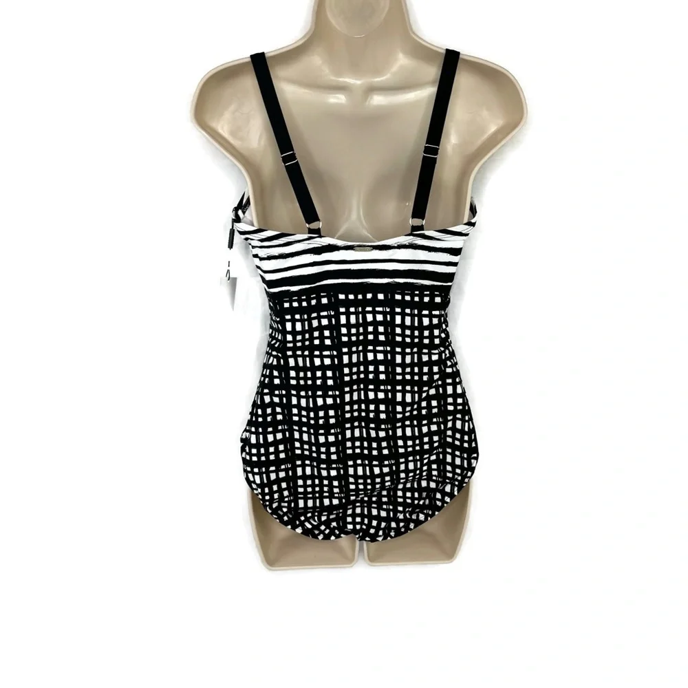 Calvin Klein Abstract Stripe & Block Black White Swimsuit One Piece size 12